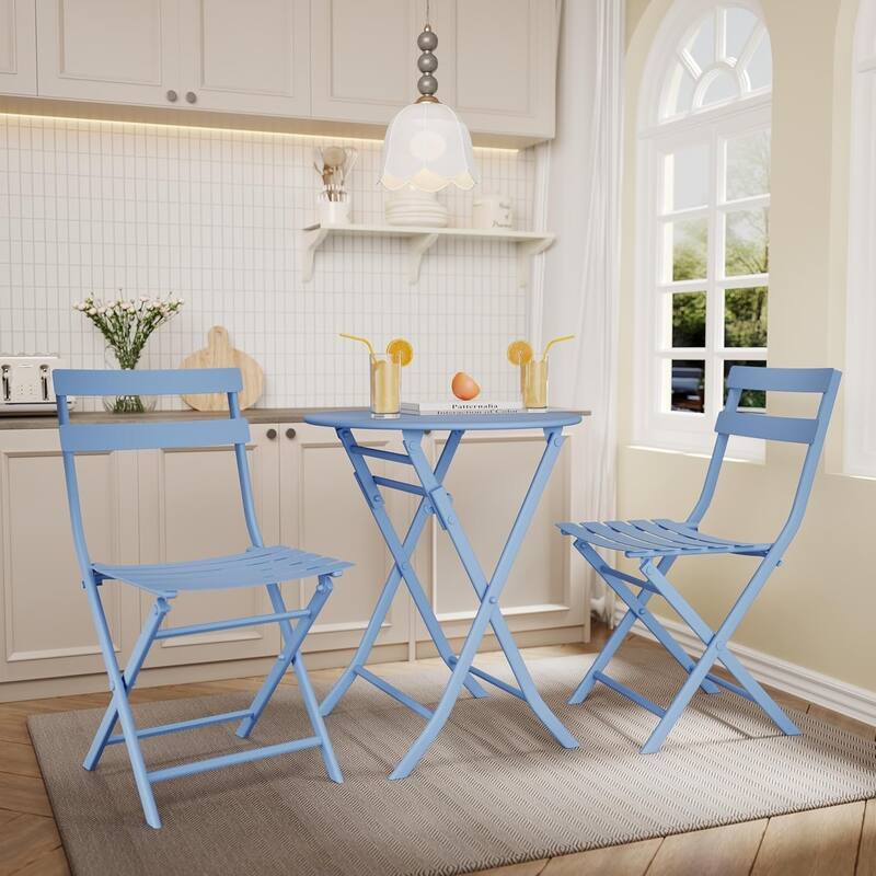 3 Pieces Patio Foldable Round Table and 2 Chairs