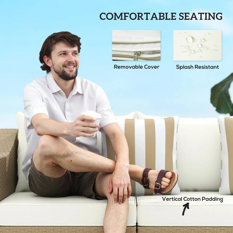 3 Seater Patio PE Rattan Couch with Cushions, 2 Throw Pillows