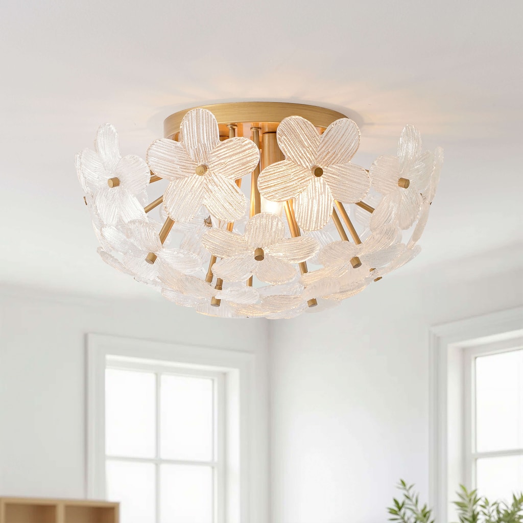 Frieda Modern 5-Light 20" Brushed Brass Clear Glass Flower Flush Mount - 20 inches in diameter x 10 inches H