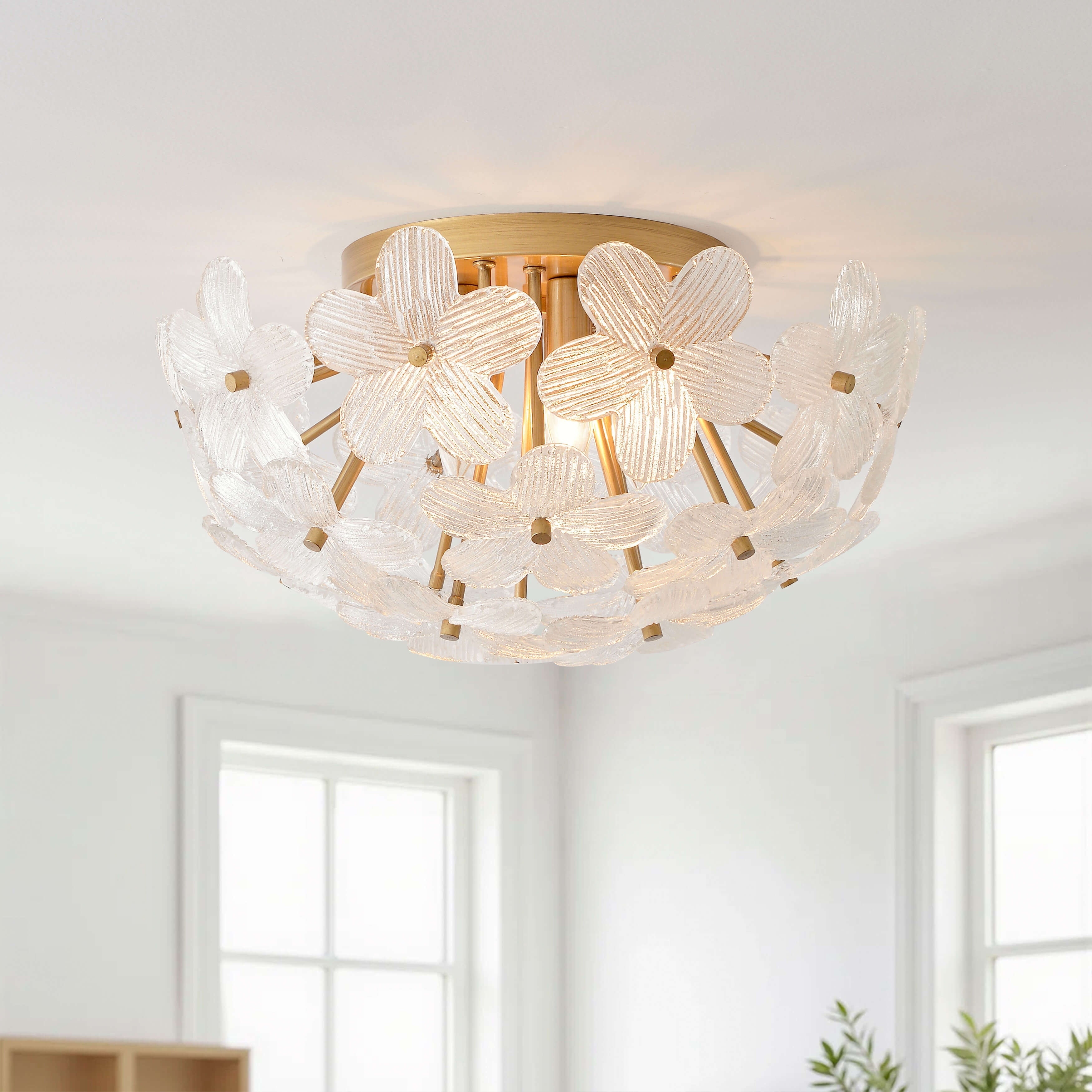 Frieda Modern 5-Light 20" Brushed Brass Clear Glass Flower Flush Mount - 20 inches in diameter x 10 inches H