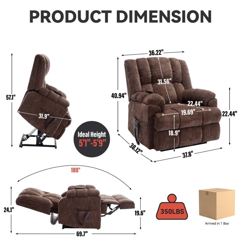 Roomfitters Dual Motor Power Lift Recliner Chair with Heat and Massage Infinite Position Heavy Duty Sofa for Seniors