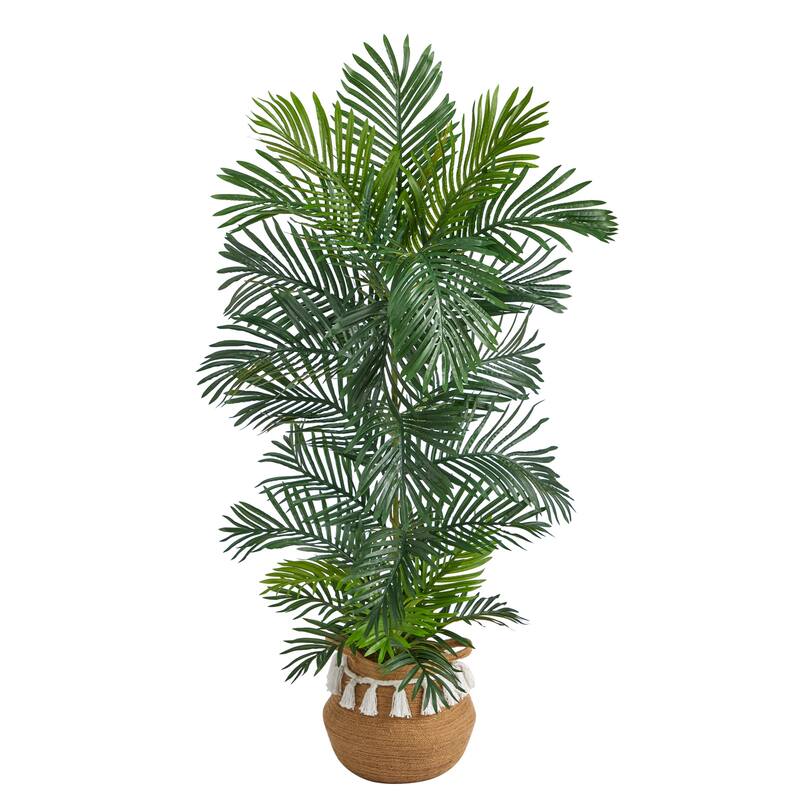 Artificial Palm Tree 5ft Indoor Outdoor - Rustic Boho Tree with Planter - Variegated Fronds - Home Decor - Green