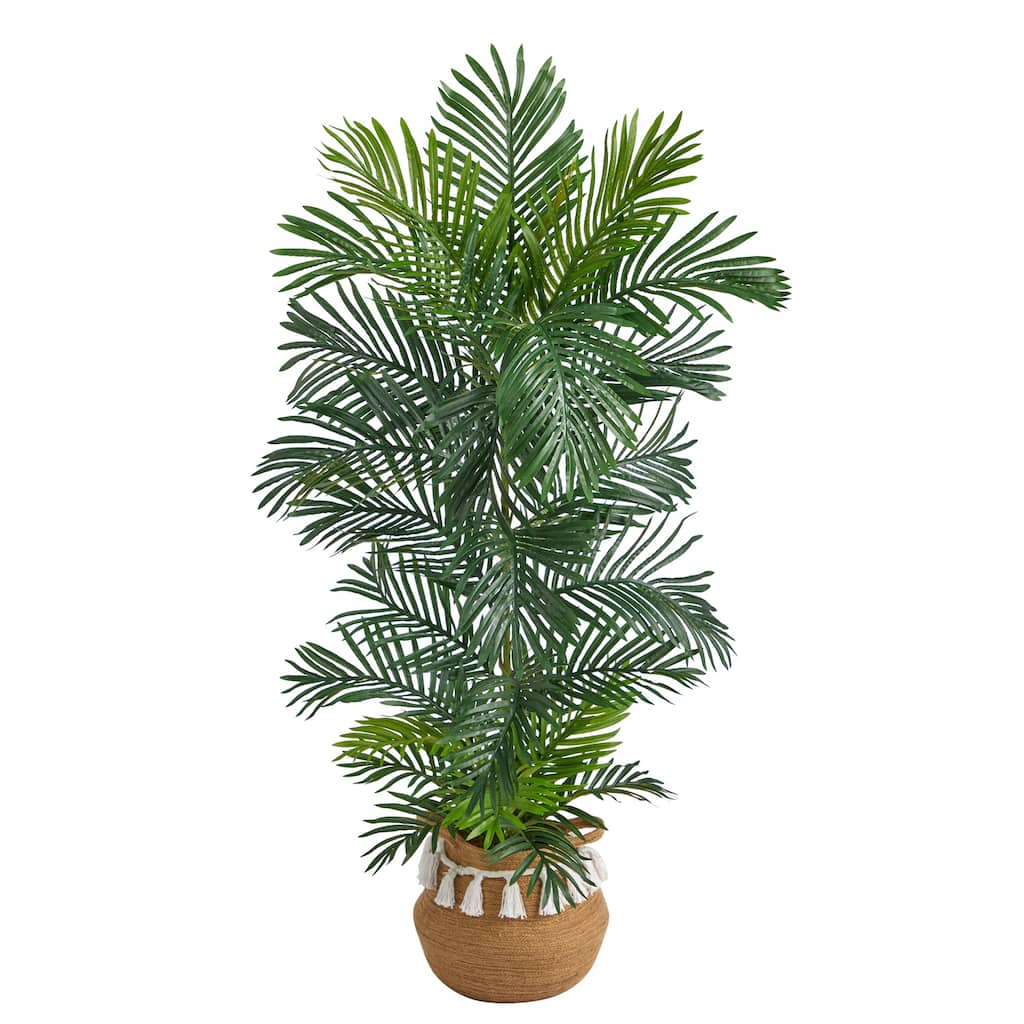 Artificial Palm Tree 5ft Indoor Outdoor - Rustic Boho Tree with Planter - Variegated Fronds - Home Decor - Green