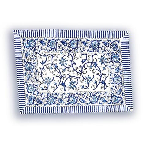 Block Print Cotton Flowering Vine Tablecloth Collection