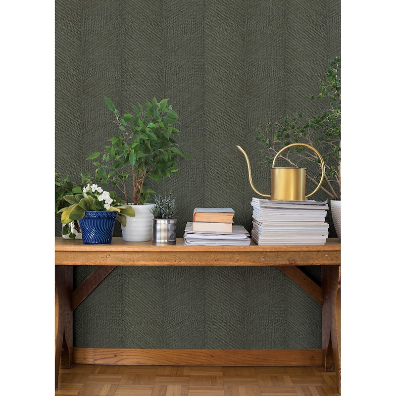 A-Street Prints Ione Evergreen Textured Chevron Wallpaper