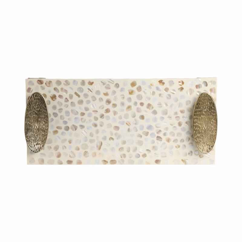 Rectangular Textured Tray with Metal Handles-Set of 2, 22", 18", White - 22.0"