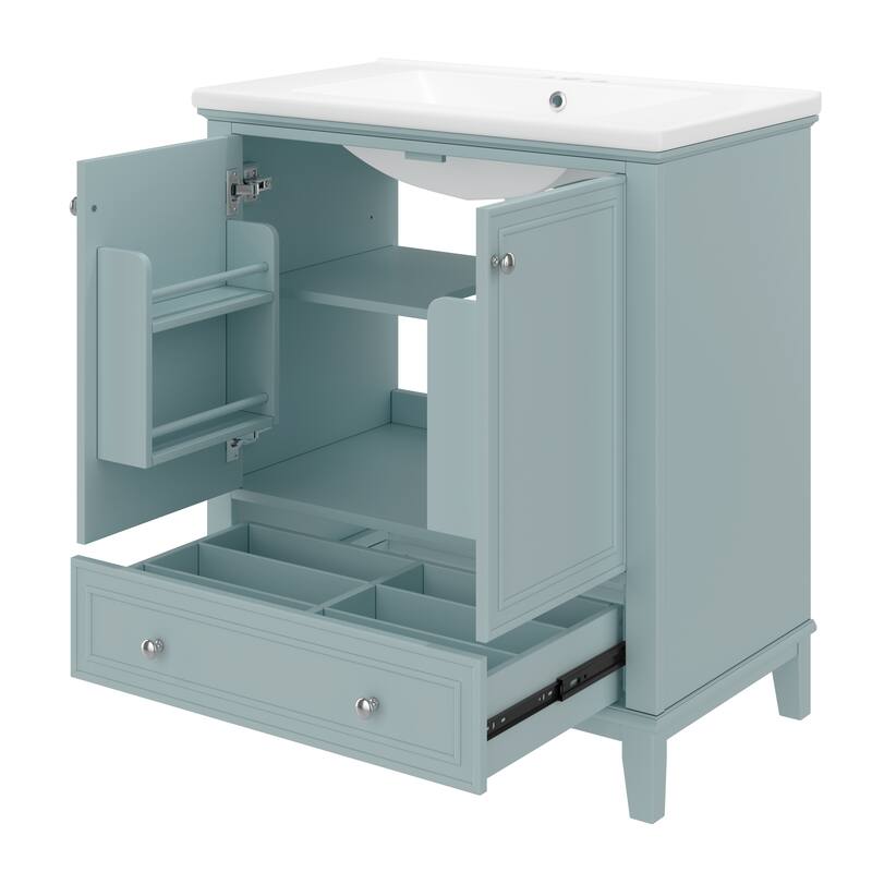 30" Bathroom Vanity with Sink Combo, Multi-functional Bathroom Cabinet with Doors and Drawer, Solid Frame and MDF Board