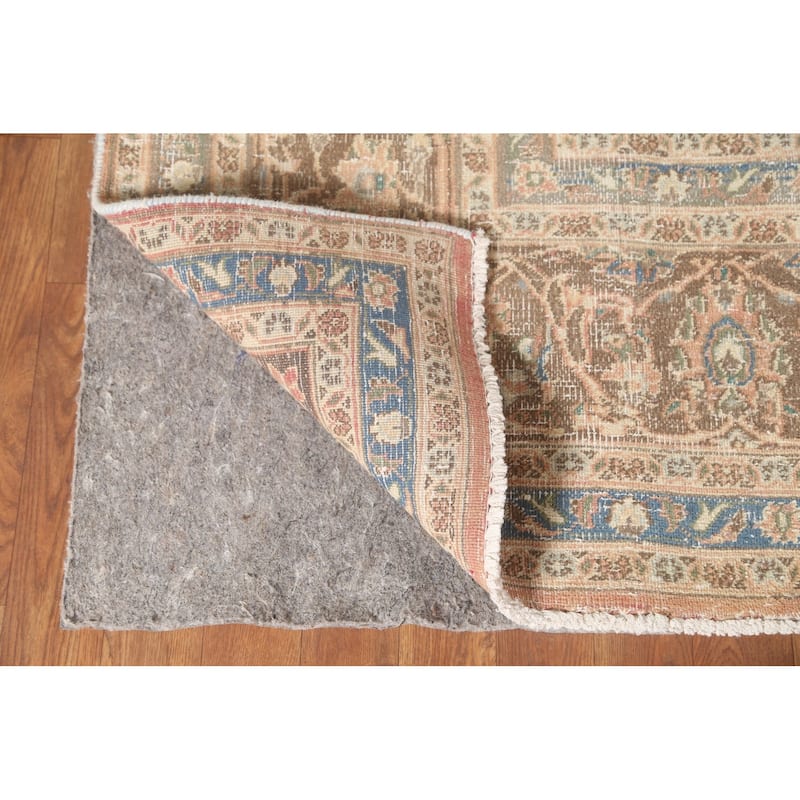 Traditional Peach Mashad Persian Vintage Rug Hand-Knotted Wool Carpet - 7'11"x 10'7"