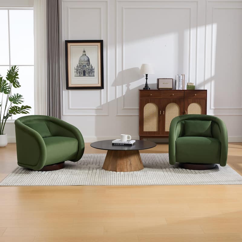 360-degree Swivel Barrel Chair with Velvet Fabric Upholstery, Comfy Pumpkin-Shaped Swivel Chair for Living Room, Bedroom