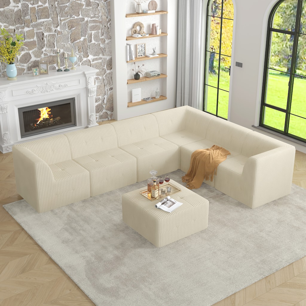 130.3" Corduroy L-Shaped Sectional Sofa with Sleeper Option