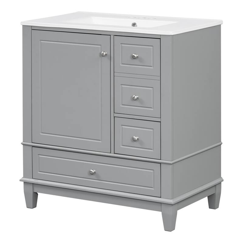 Bathroom Vanity with Sink, Bathroom Storage Cabinet with 3 Drawers and 1 Door, Bathroom Vanities with Solid Wood Frame