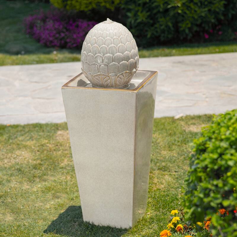 36"H Oversized Artichoke Pedestal LED Ceramic Fountain by Glitzhome