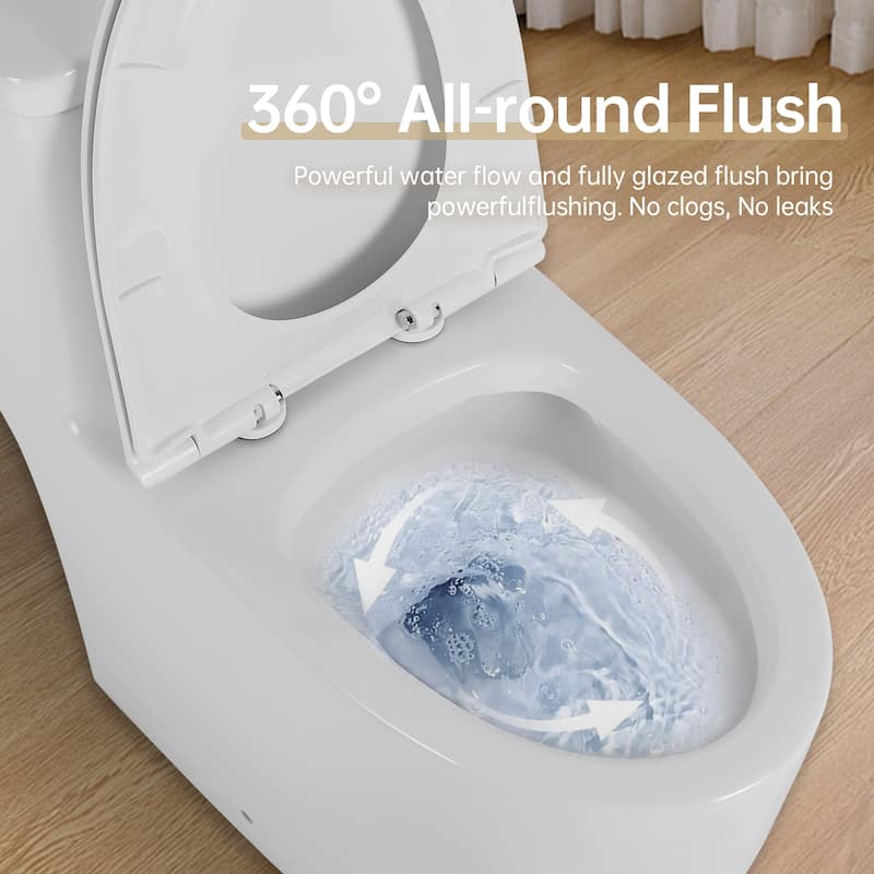 Elongated One-Piece Toilet with Soft-Close Comfort Height Seat