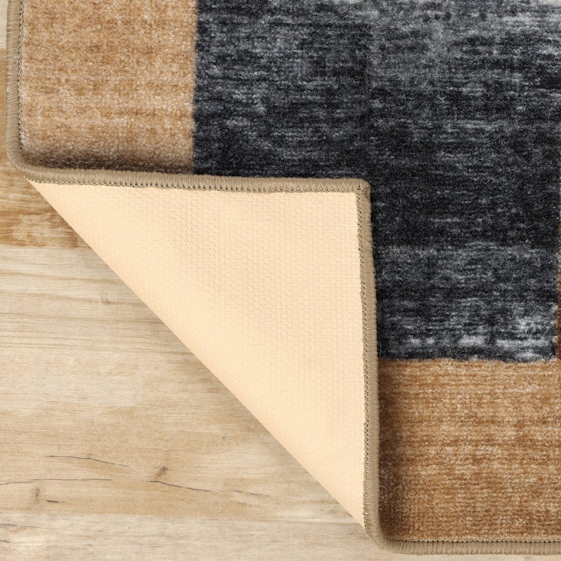 Superior Lockwood Color Block Non-Slip Washable Indoor Runner or Area Rug