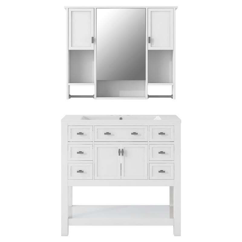 Plywood Freestanding Bathroom Vanity Set in Maple with Integrated Ceramic Sink with Drain - 36" x 18"