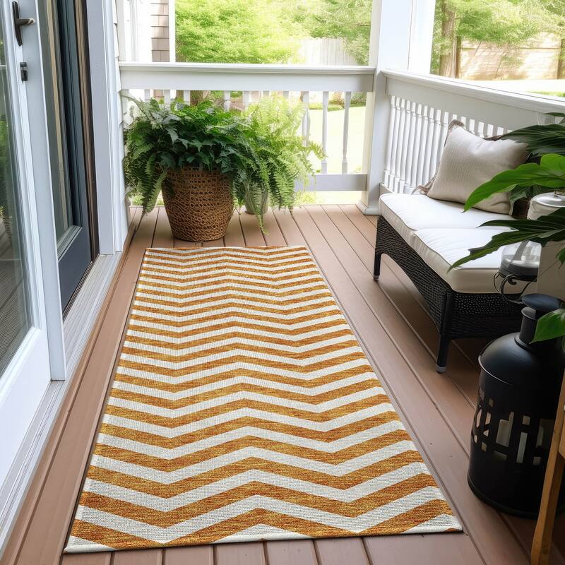 Machine Washable Indoor/ Outdoor Chantille Chevron Stripe Rug - Orange - 2'3" x 7'6"
