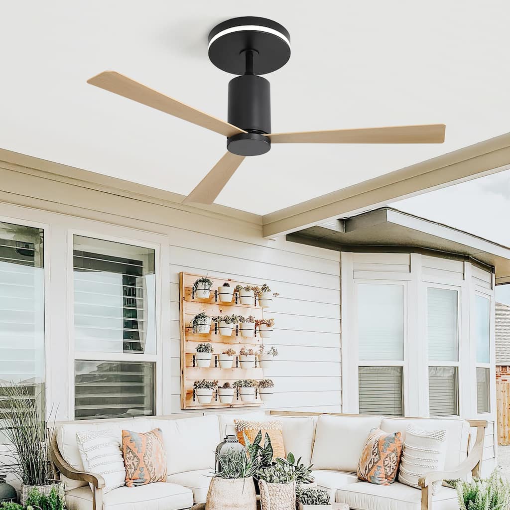 52" Low Profile Ceiling Fans with LED Light and Remote, Indoor/Outdoor Flush Mount Ceiling Fan Lights with Reversible Blades