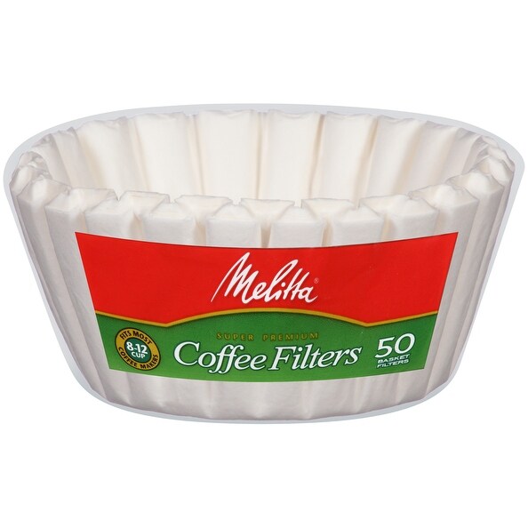 Melitta 8-12 Cup Basket Coffee Filters, White, 50 Count