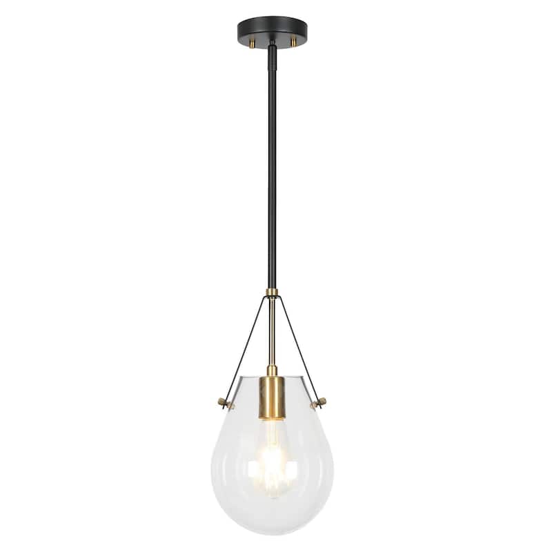 Cavitt Modern Contemporary 1-Light Mini Pendant Light Gold Tear Drop Unique Glass Kitchen Lighting - D 6.7" x H 74.1"