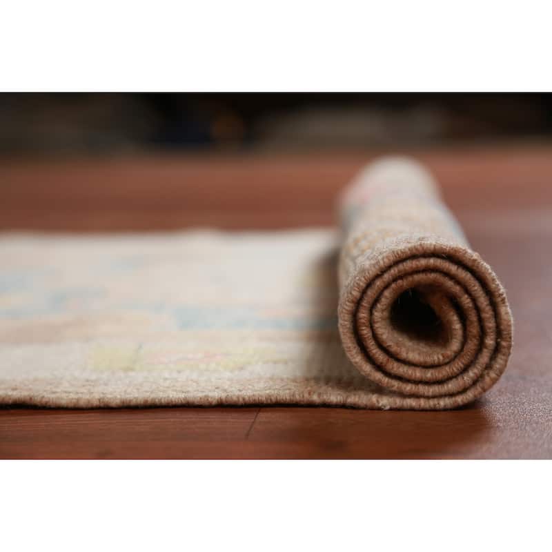 Hand Knotted Oriental 100% Wool Carpet Transitional Geometric Brown Oushak Runner Rug - 10' 2'' X 2' 11''