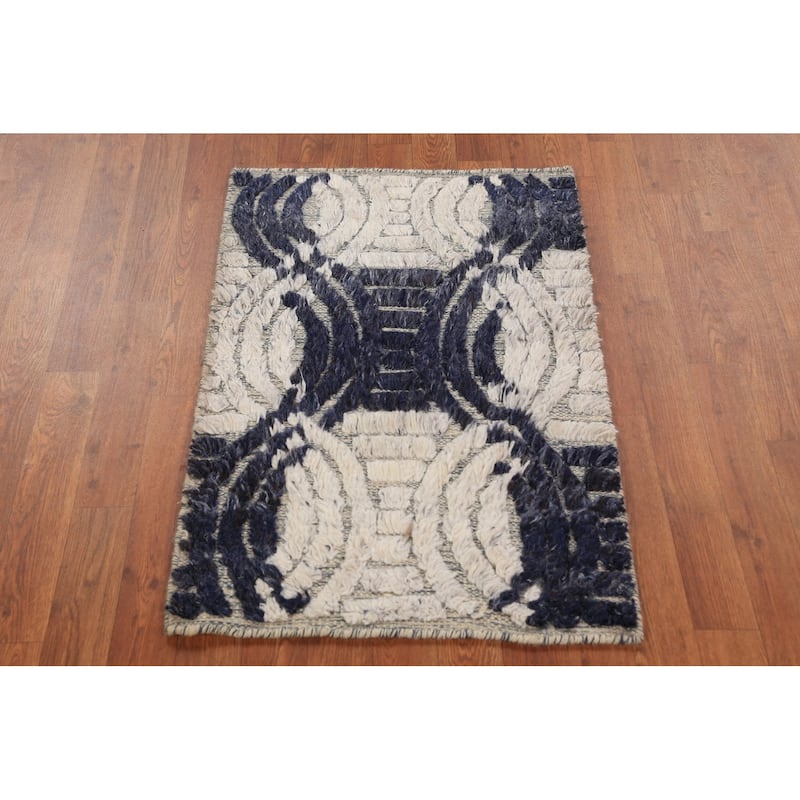 Contemporary Moroccan Oriental Foyer Rug Hand-Knotted Wool Carpet - 2'0"x 3'0"