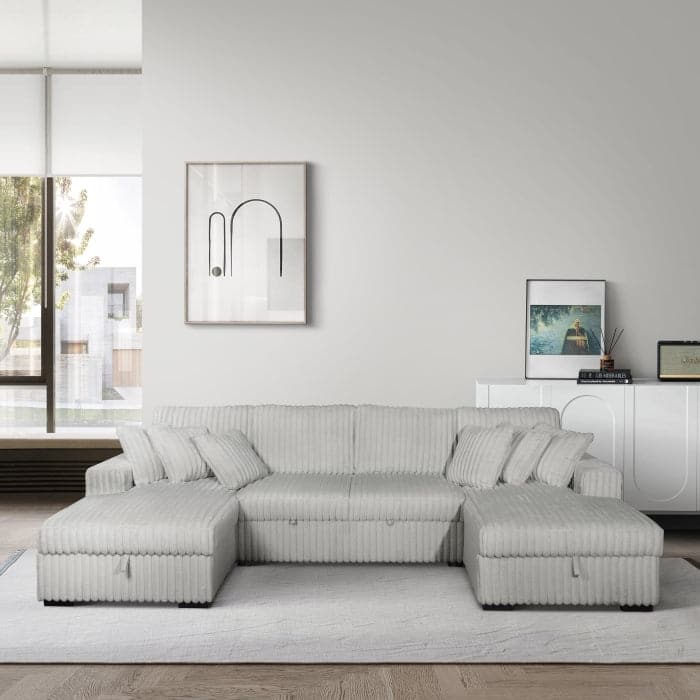Modern U-Shaped Sectional Sofa Bed with Storage Chaises, USB Port, Wireless Charger and Pillows