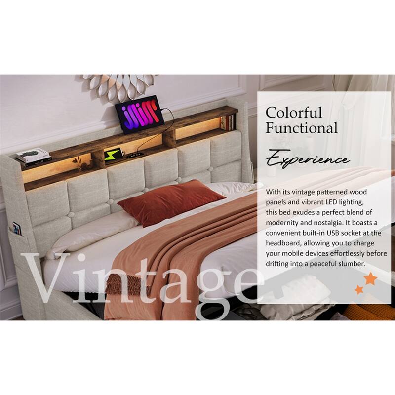 Full size Upholstered Platform bed with Storage (Without Mattress)