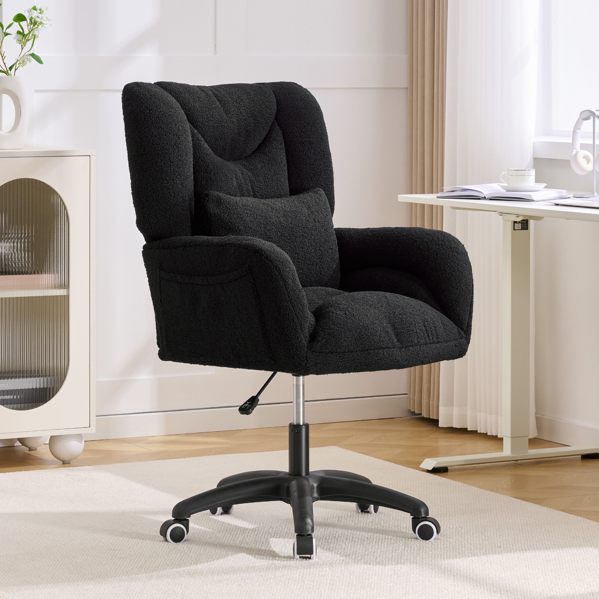 GDFStudio - 42.91" Teddy Fabric Soft Pack 360° Swivel 4" Height Adjustable High Back Office Chair