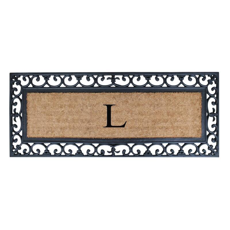 Non Slip Coir Low Profile Myla Monogrammed Entry Doormat, 17.7"x47.25" - monogrammed l