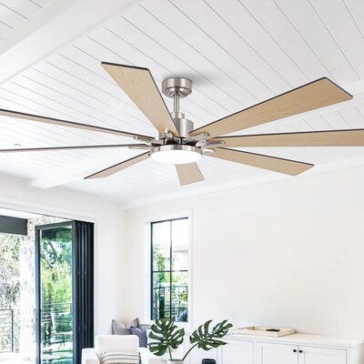 72-in Brushed Nickel Reversible 8-Blade Large Industrial Ceiling Fan with Light