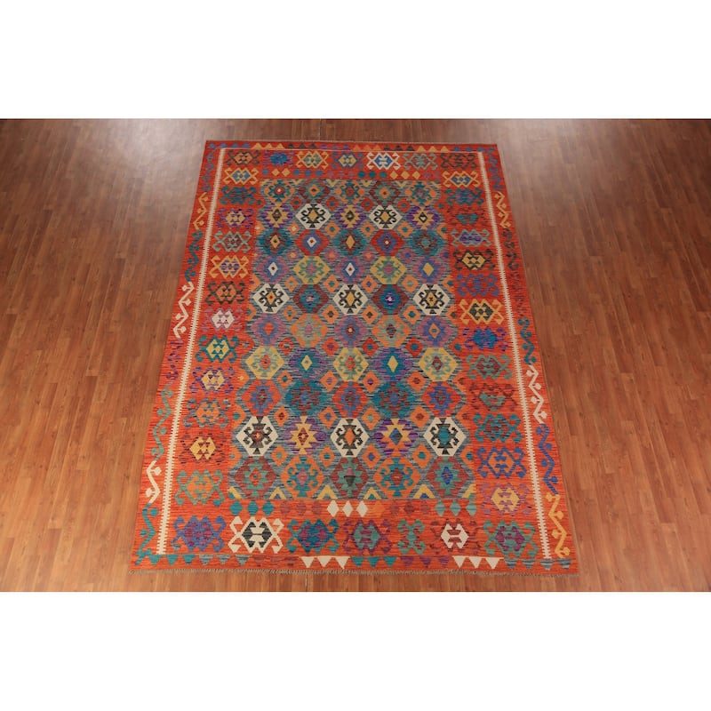 All-Over Kilim Oriental Area Rug Flatweave Wool Carpet - 8'4"x 11'7"