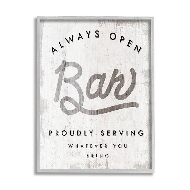 Stupell Always Open BYOB Bar Sign Funny Drinking Phrase Framed Wall Art