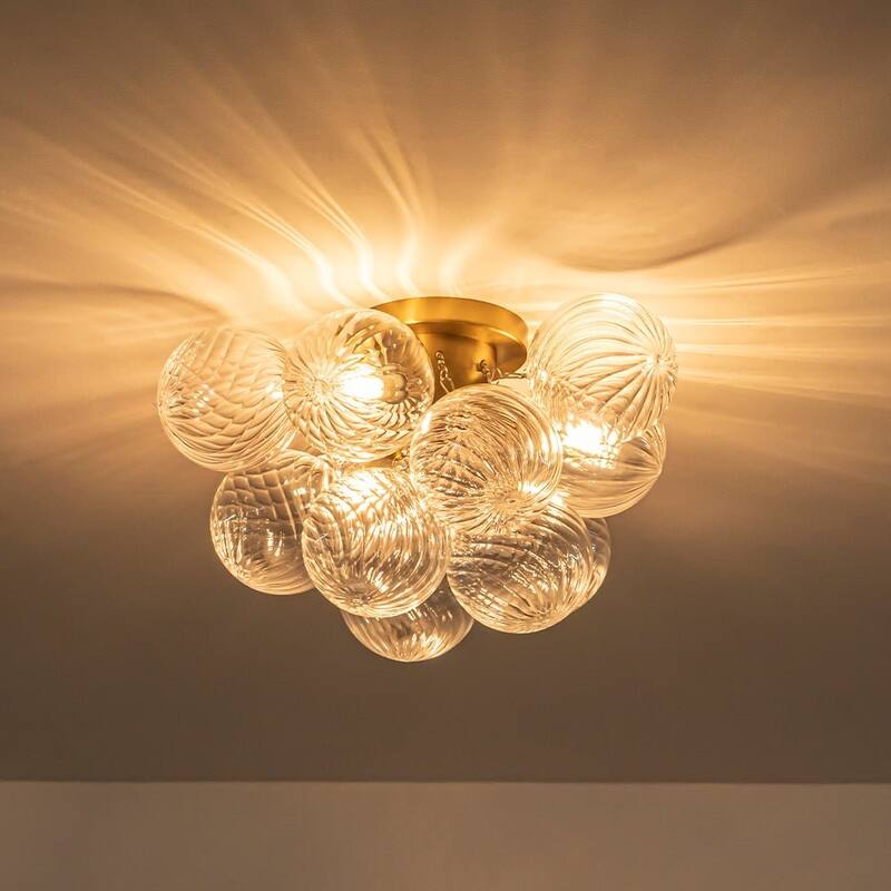 3-Light Swirled Glass Globe Bubble Semi Flush Mount - N/A