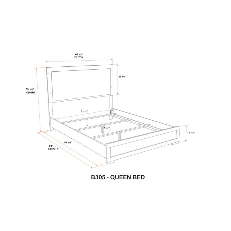 Boone Natural White Wood Slim LED Panel Bed Frame