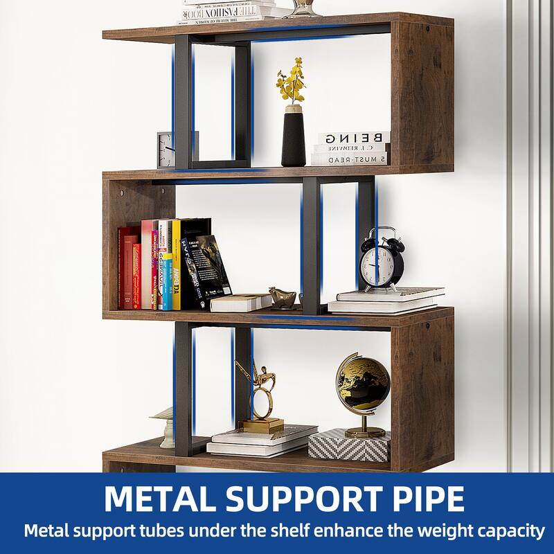 Moasis Modern Corner Shelf Bookcase Bookshelf with Unique S Shaped for Living Room and Home Office