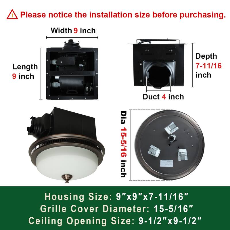 Ultra Quiet Bathroom Exhaust Fan with LED Light and Nightlight 110CFM 1.5 Sone with Round Frosted Glass Cover