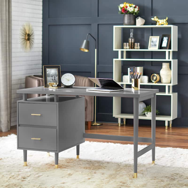 Simple Living Margo 2-drawer Mid-Century Modern Desk - Charcoal Grey