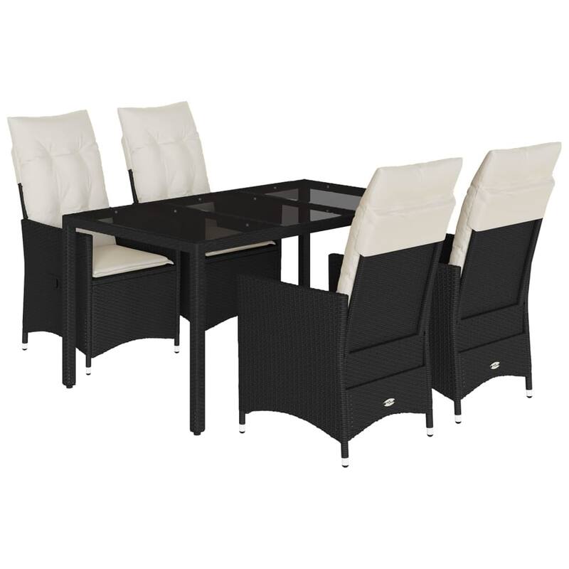 vidaXL Patio Dining Set with Cushions Bistro Futniture Set Black Poly Rattan - 22.0 x 23.2 x 36.2