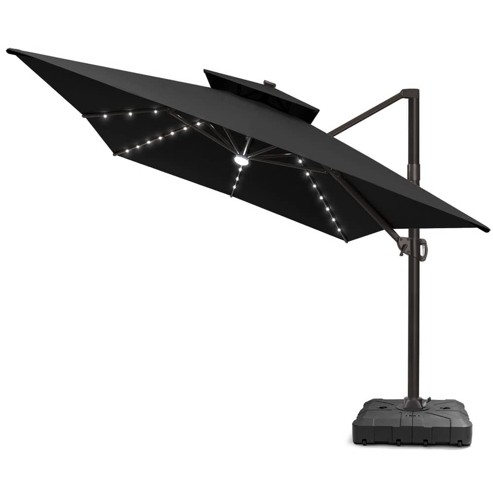 Pellebant Outdoor 10x13FT Patio Cantilever Umbrella Dual Top Lar Lighted with Wheel Base