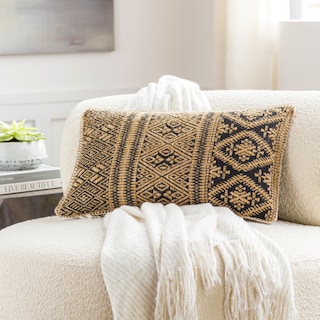 Rollae Cotton and Jute Detailed Damask Lace Lumbar Pillow