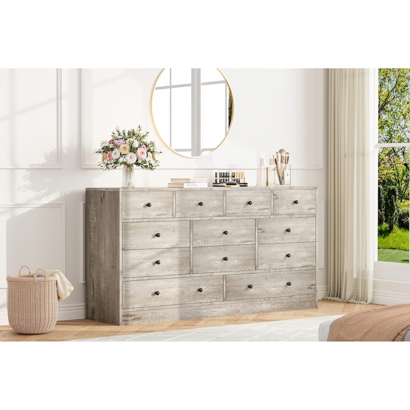 Dresser for Bedroom,12 Drawer Dressers & Chests of Drawers, Wood Storage Drawer Dresser with Power Outlet