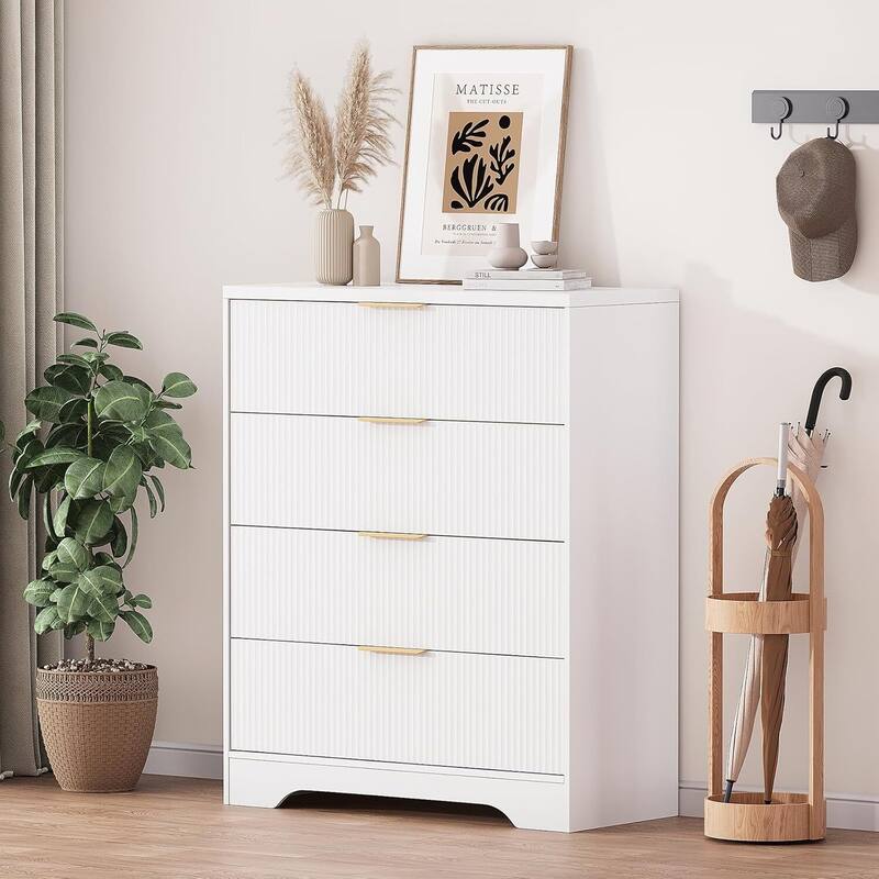 4 Drawers Fluted Dresser Storage Organizer for Bedroom, Living Room, Hallway - White