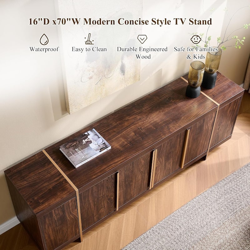 Modern 70" TV Stand, Entertainment Center, Handle-Free Hidden Design