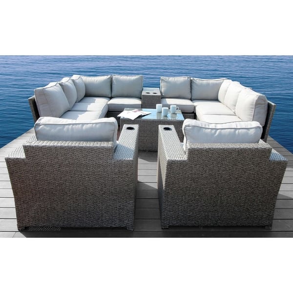 slide 2 of 8, Living Source International Chelsea Grey Wicker and Aluminum 12-piece Conversation Sectional Club Set Mixed Grey
