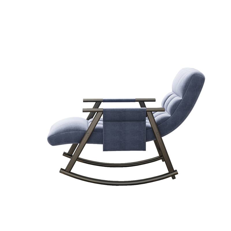 Casual folding rocking chair upholstered, lounge rocking chair adjustable high back and foot rest,side pockets