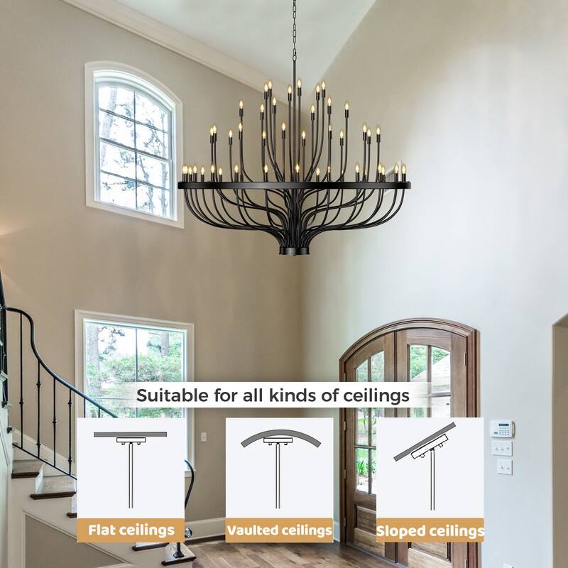 Black Candle Chandelier Modern Farmhouse Chandelier for High Ceilings