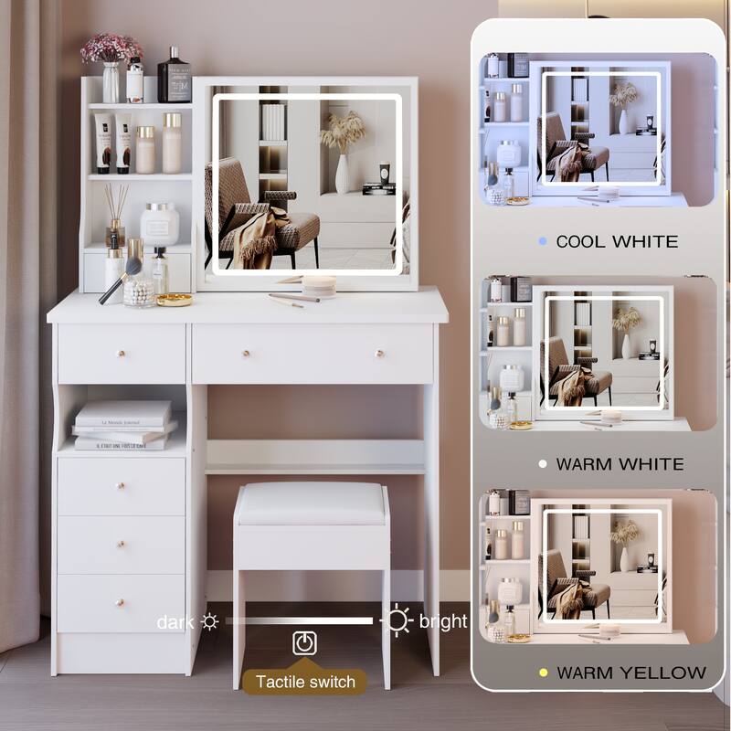 37" Large Vanity Set with LED Mirror and Storage