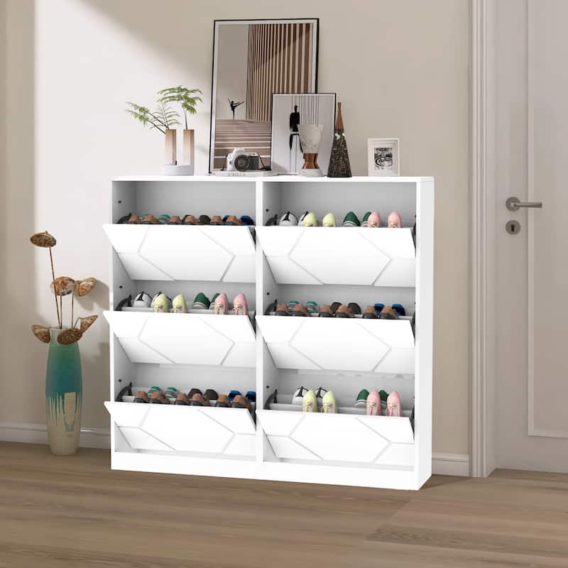 Shoe Storage Cabinet for Entryway, 6 Tiers Shoe Organizer with Carved Panels, Carving Shoe Closet,Vertical Shoe Cabinet