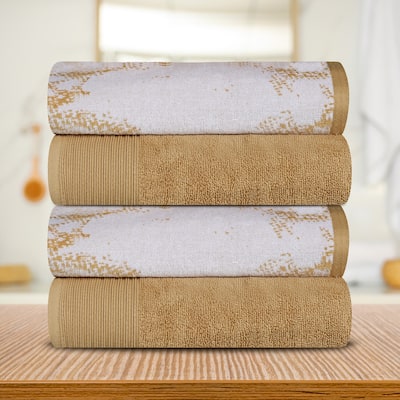 Superior Marble Solid Cotton Jacquard Border Bath Towels (Set of 4)