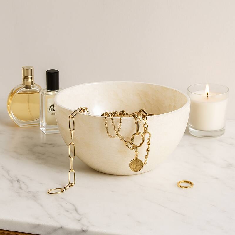 Modern Textured Glass Decorative Bowl - Home Decor - 9" - 9.0" - Ivory